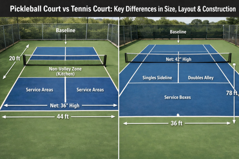 Pickleball Court vs Tennis Court: Key Differences in Size, Layout & Construction