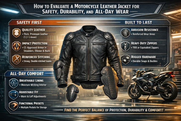 How to Evaluate a Motorcycle Leather Jacket for Safety, Durability, and All-Day Wear