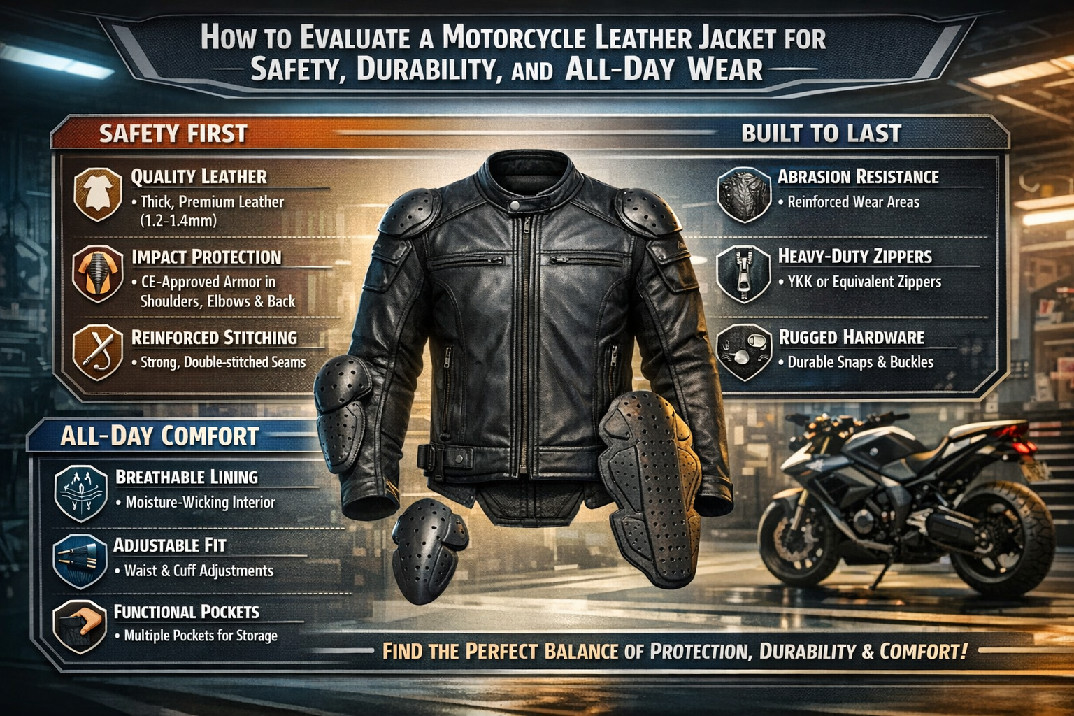 How to Evaluate a Motorcycle Leather Jacket for Safety, Durability, and All-Day Wear