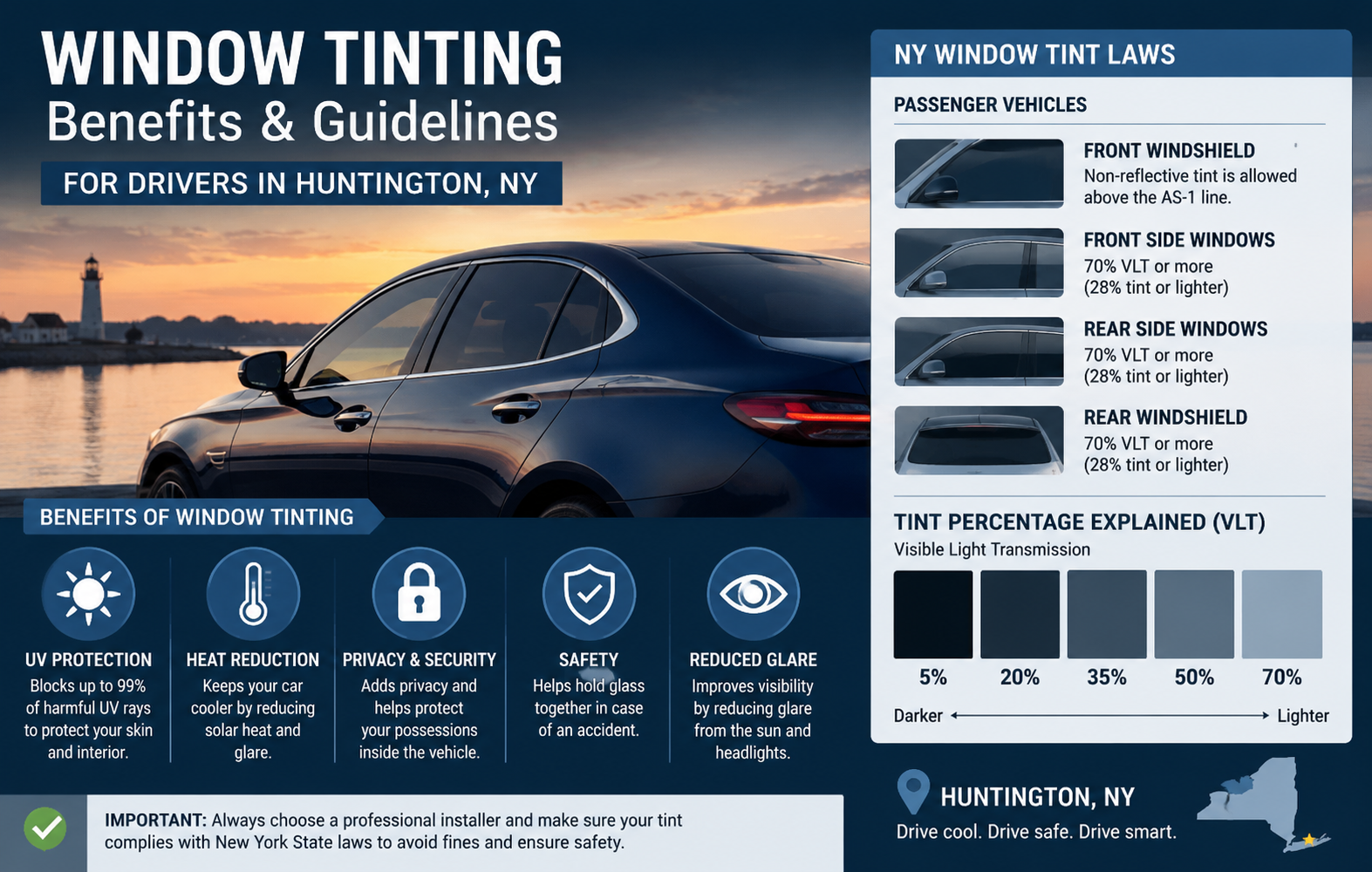 Window Tinting Benefits and Guidelines for Drivers in Huntington, NY
